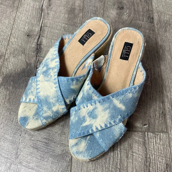 G.I.L.I. Denim bleach distressed 90s y2k style wedge heels size 6.5 - Picture 1 of 8